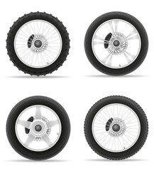 motorcycle wheel tire from the disk set icons vector illustratio