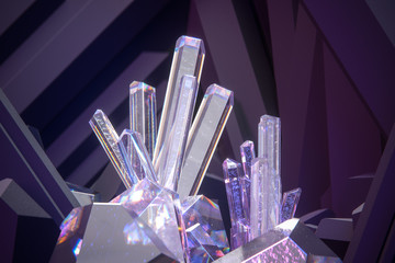 render of 3d crystals with dark violet background