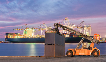 Forklift handling container