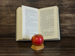 Book, cookies and apple