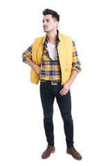 Fototapeta premium Fashion portrait of young man in trendy casual clothes