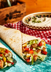 Chicken Fajitas with Fresh Vegetables on Table