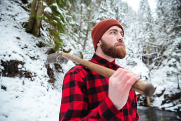 Man holding shovel outdoors