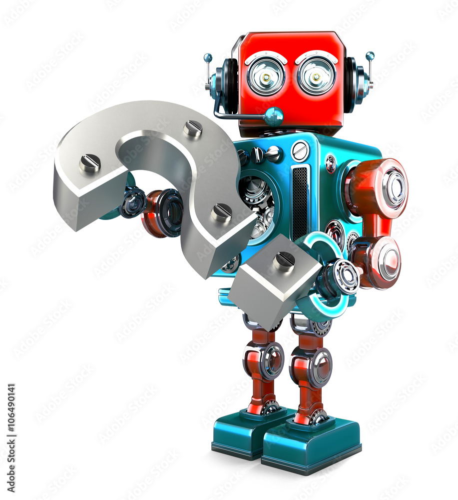 Fototapete retro robot with question mark. isolated. contains clipping path