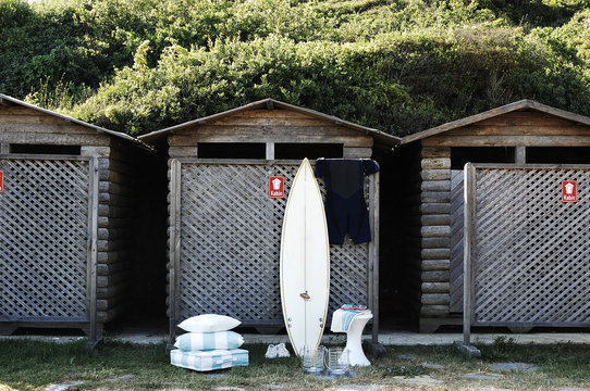 Wood beach huts