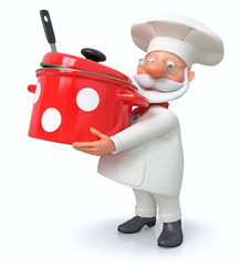 Naklejka premium The cook with a pan and a ladle