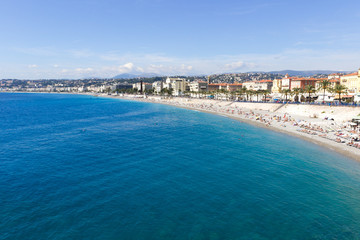Panoramic view of Nice coastline and beach, France