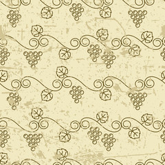 Vector old seamless pattern with climbing vine grapes. Linear autumn plants background. Design for print, package, wrapping paper or web.