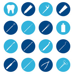 Set of white dental icons on color background, vector illustrati