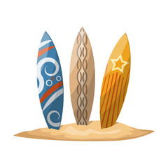 Surfboards stuck in the sand. Vector illustration