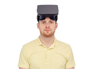 man in virtual reality headset or 3d glasses