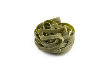 Green tagliatelle isolated. Fettuccine