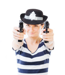 Policewoman with guns
