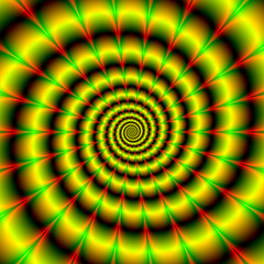 Spiral in Yellow Red and Green / An abstract fractal image with a spiral design in yellow red and green.