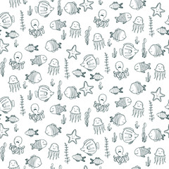 Seamless pattern with underwater life