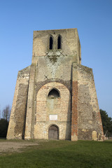 Fototapeta na wymiar Tower of Saint Winoc Abbey, Bergues, Nord Pas de Calais, France
