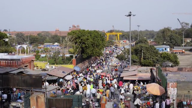 Locked-on shot of people at Jama Masjid, Delhi, India