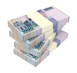 Tanzanian shilling bills isolated on white background. Computer generated 3D illustration.