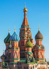 Fototapeta na wymiar Roofs of St Basil Cathedral (Intersession cathedral) in Moscow, Russian Federation