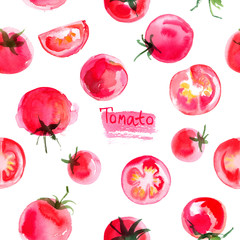 Pattern tomatoes drawn background. Study vegetables. Red tomatoes 