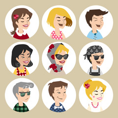 People vector icons. Avatar in retro style. Face located in user profile.