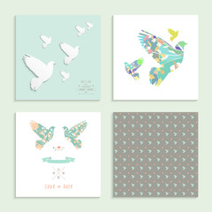 Dove. Set of four cards. Vector illustration.