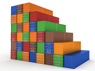 Stacked color cargo containers