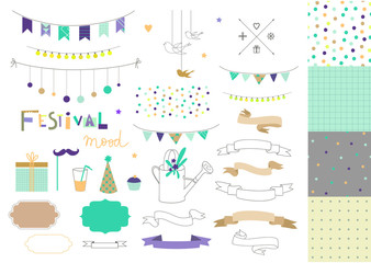 Set of birthday party elements. Vector. Isolated.