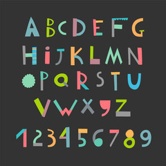 Fun and cute paper cut alphabet and digits. Isolated. Vector