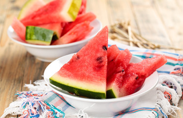 Sliced watermelon in plate.