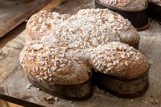 Traditional classic Italian Easter colomba cake