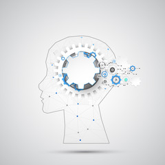 Creative brain concept background with triangular grid. Artifici