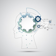 Creative brain concept background with triangular grid. Artifici