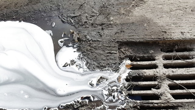 Foam flows into the drain