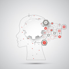 Creative brain concept background with triangular grid. Artifici