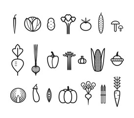 Vegetables set. Icons with White Background. Isolated