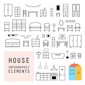 Set elements of infographics. House design. Furniture. Vector.