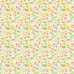 Seamless pattern heart doodles, Hand-Drawn Vector Illustration Background