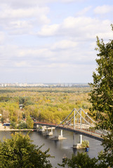 Kiev cityscape/ The beautiful old Kiev city - the capital of Ukraine, Dnieper River Embankment and early fall park, Ukraine