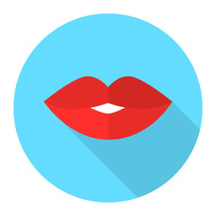 Sexy woman lips vector flat icon with long shadow. Red lips kiss.