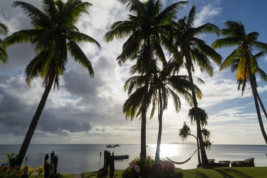 Tropical island  at sunset. Fiji. Beqa Island.