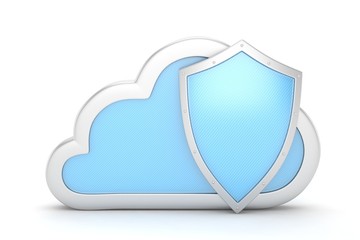 cloud and shield, cloud security concept. 3D rendering.