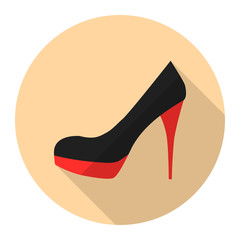 Woman high heel shoes vector flat icon with long shadow. Stiletto heels.