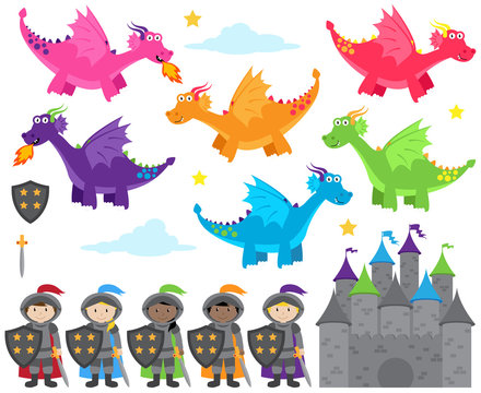 Vector Collection of Dragon and Knights Themed Images