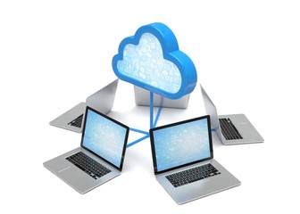 3d cloud symbol and laptops. 3D rendering.