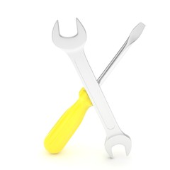 3D Illustration Wrench and screwdriver, service concept