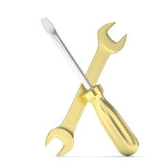 3D Illustration Wrench and screwdriver, service concept