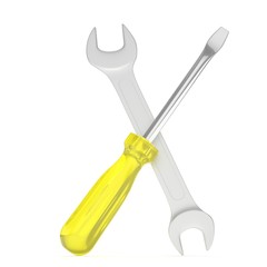 3D Illustration Wrench and screwdriver, service concept