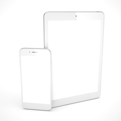 Tablet and smartphone on a white. 3D rendering.