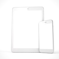 Tablet and smartphone on a white. 3D rendering.